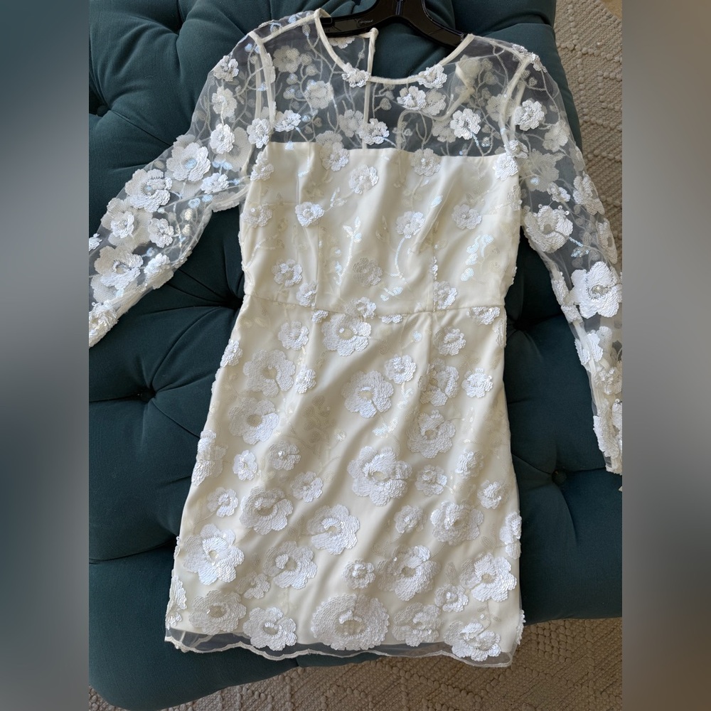 Milly Cream Floral Lace Long Sleeve Dress